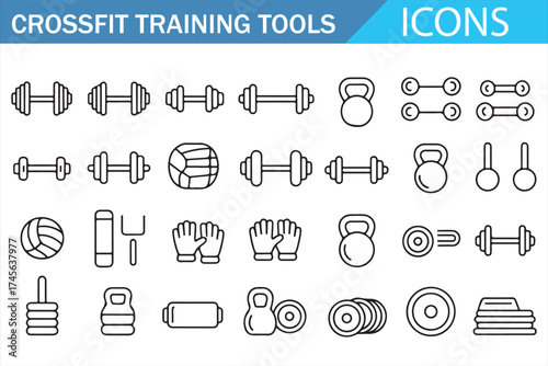 CrossFit Training Tools Icons for Gym Workouts and Exercise Routines