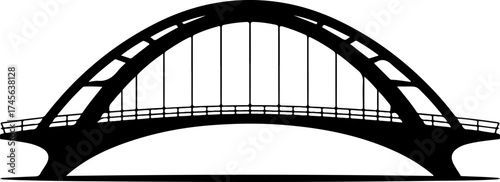 Modern arched bridge silhouette vector illustration