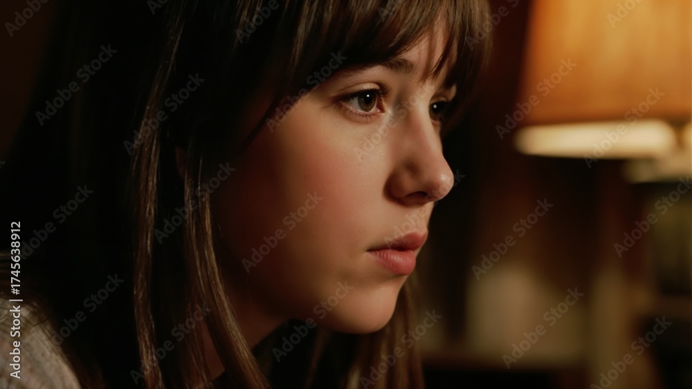 Fototapeta premium Thoughtful Young Woman Soft Light Profile