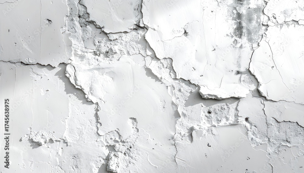Fototapeta premium Close-up of cracked white surface, texture of peeling plaster