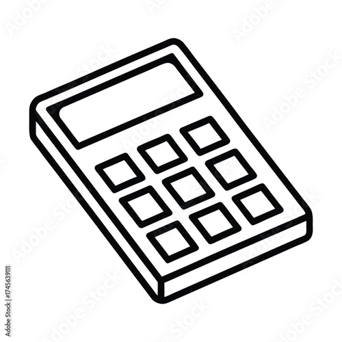 Simple hand drawn outline of a calculator with a blank screen and number pad