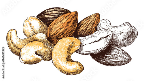 Healthy Snack Food Illustration Drawing with Cashews and Almonds