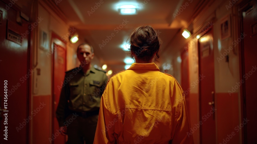 Obraz premium arrested people in jail corridor