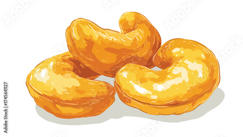 Closeup of Three Delicious Roasted Cashew Nuts Illustration