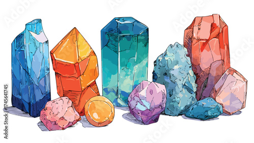 Vibrant Gemstones Rocks Minerals Cartoon Illustration Vector