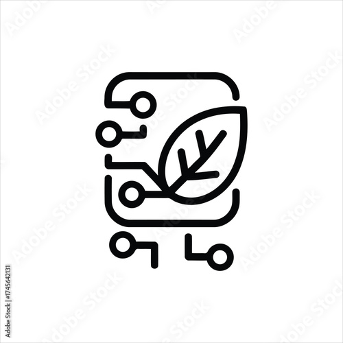 Eco Chip with Leaf outline/line art vector icon-ui/ux design