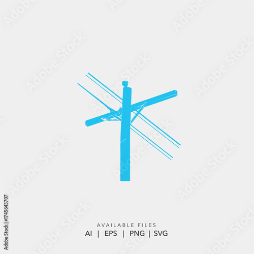 Minimalist electric utility pole abstract vector logo, Modern blue power transmission line icon design