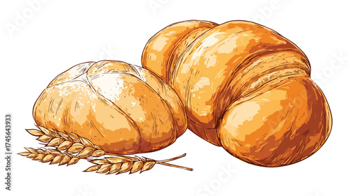 Delicious Bakery Goods: Bread Rolls, Pastries & Wheat Vector Illustration