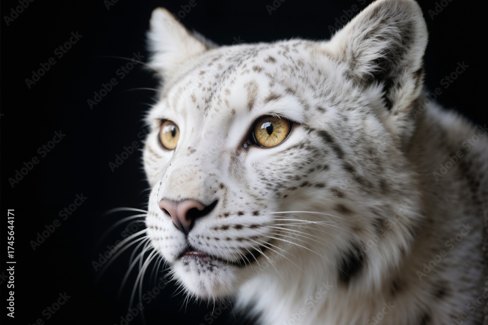 Obraz premium Majestic Snow Leopard Close-up Black Background