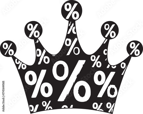 Black Crown Adorned with White Percentage Symbols, Symbolizing Discounts