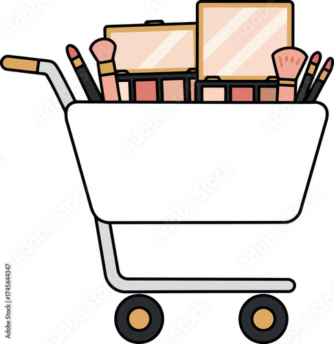 Beauty shopping cart makeup products cosmetics fashion retail vector