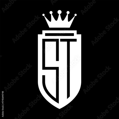 ST Vector logo initials shield with royal crown minimalist, elegant style