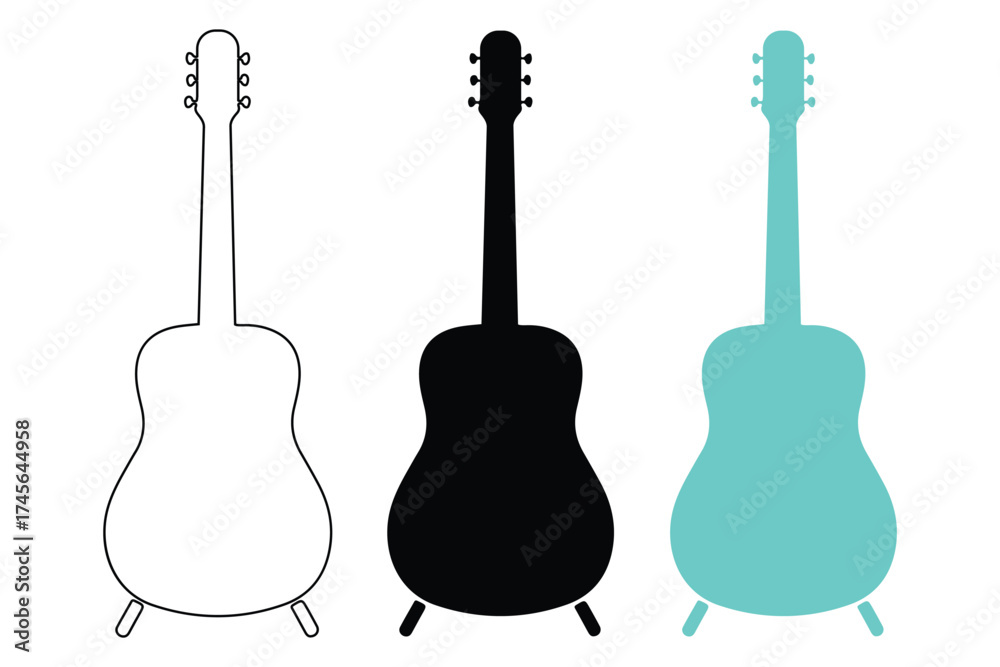 Naklejka premium Electric and acoustic guitar set isolated on white background vector illustration