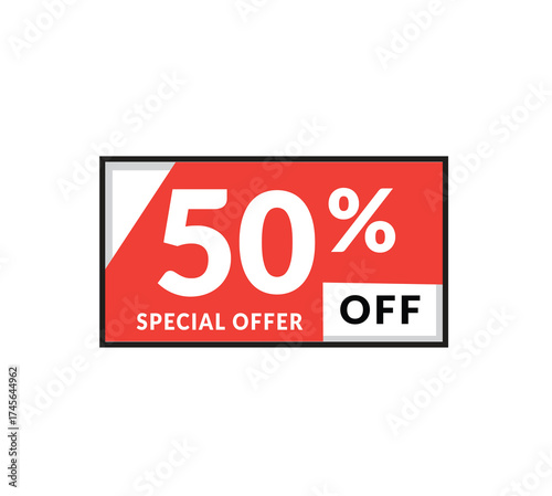 50 percent off sale tag icon for promotion. Sale coupon banner element. Vector template discount sign.