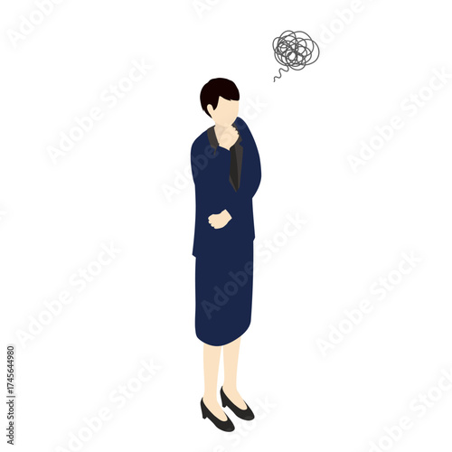 Worried Businesswoman in Suit Thinking – Isometric Illustration