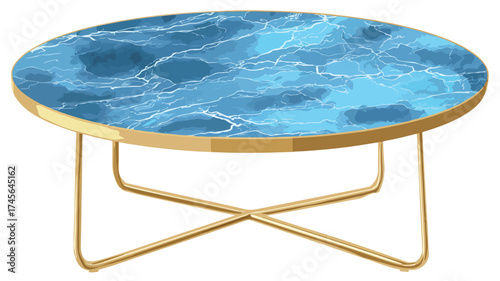 Elegant Blue Marble Round Side Table with Gold Legs Modern Design