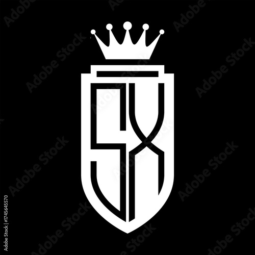 SX Vector logo initials shield with royal crown minimalist, elegant style