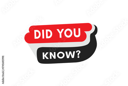 Did you know text on speech bubble for web, banner. Vector image for advertising or business. Flat label colorful.