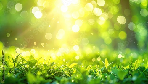 Sun-kissed green leaves and bright bokeh. Nature's beauty shines with warm sunlight