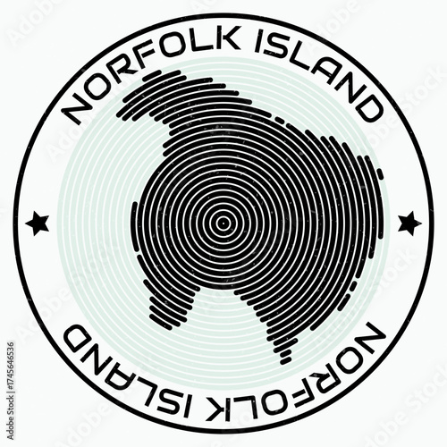 Norfolk Island map with round title. Country shape rings. Norfolk Island text around the country boundary shape. Vibrant vector illustration.