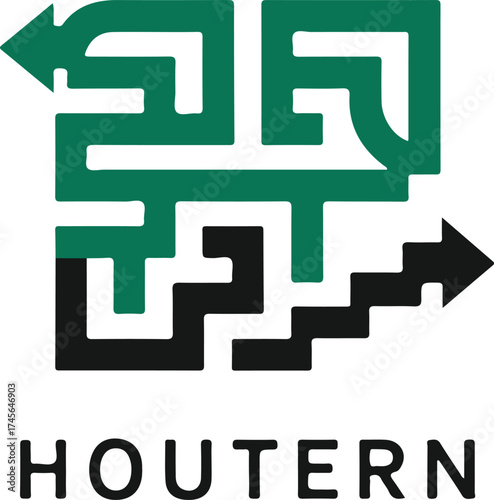 HOUTERN Logo with Maze Arrows - Strategic Path, Navigation, Business Solution Concept, Wayfinding Graphics, Brand Identity