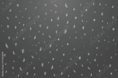Realistic water drops, raindrops, liquid bubbles, glass falling transparent PNG. Abstract fresh pure dew on smooth surface.