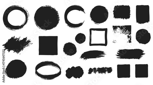 Dynamic collection of modern abstract black ink brush strokes and shapes for creative design projects and artistic backgrounds