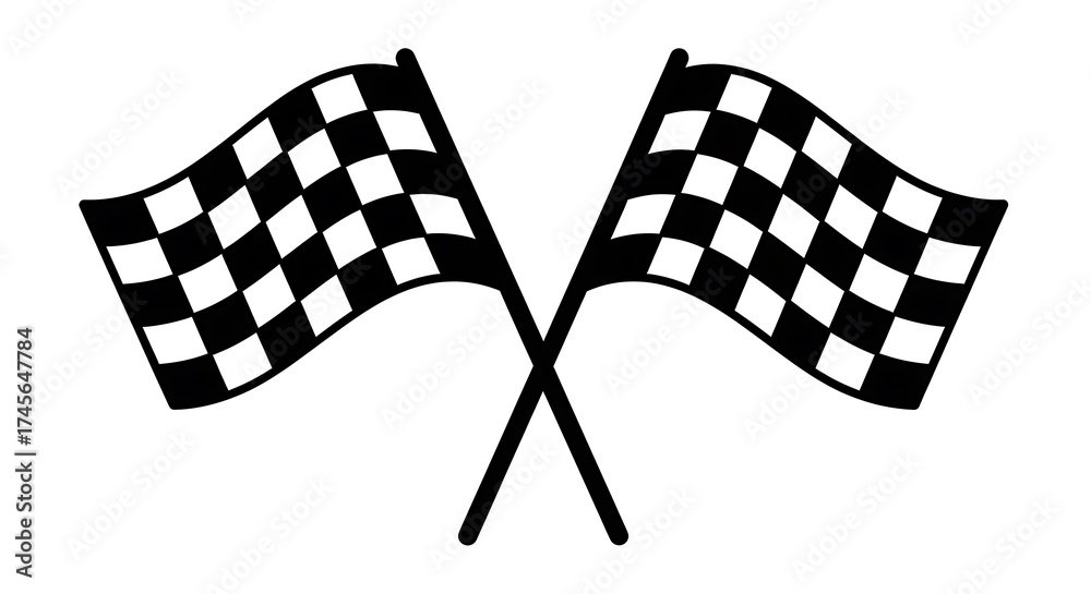 Fototapeta premium Two crossed checkered racing flags symbolizing victory and competition isolated on white background