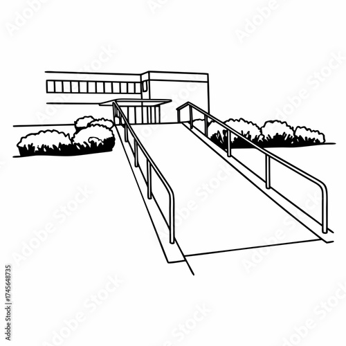  Accessible building with wheelchair ramp line drawing