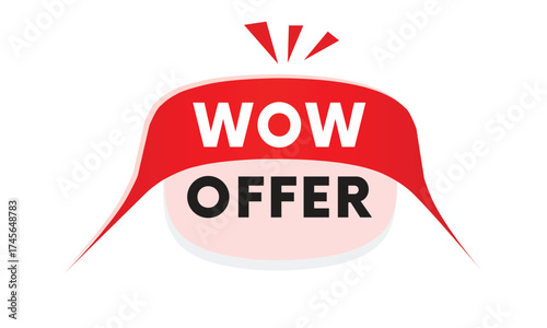 Wow offer label shape graphic red colour. Elements for banner. Eps vector editable.