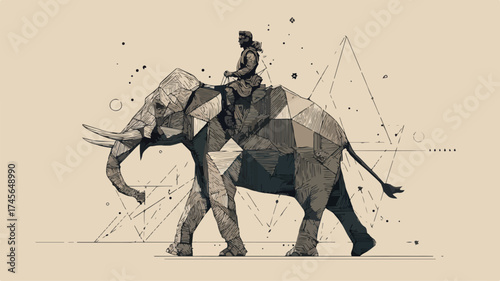 Stunning Geometric Elephant Rider Abstract Art Fantasy Illustration