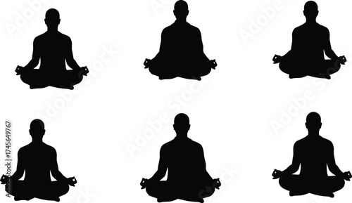 Silhouettes of Meditating Monks or Yogis in Lotus Position, Zen, Spirituality, Mindfulness, Peace, Relaxation, Yoga, Balance, Wellness, Concentration, Calm

.