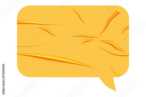 Speech yellow thought bubble, balloon, wrinkled glued sticker
