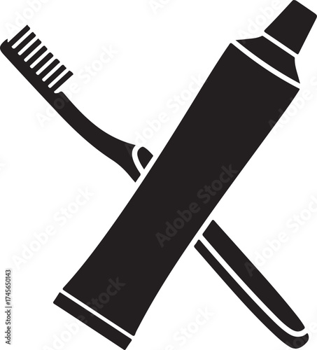 Vector art of toothbrush and toothpaste icon silhouette art design