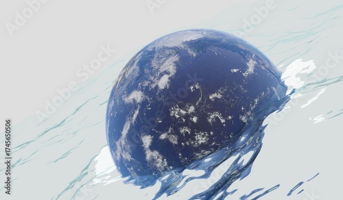 Global Flood, Submerged Globe, Abstract Background, 3D Illustration