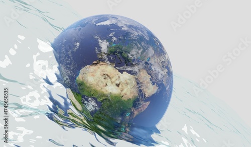 Global Flood, Submerged Globe, Abstract Background, 3D Illustration