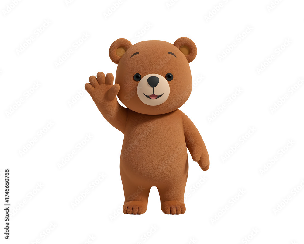 Fototapeta premium Adorable brown teddy bear waving its hand, a charming and friendly illustration for kids content