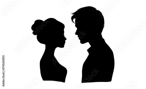 a silhouette of a man and a woman facing each otherblack, couple, girl, head, man, profile, stare, woman 