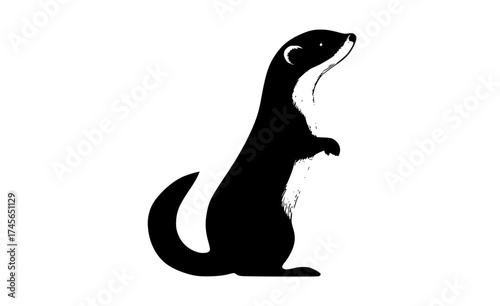 a black and white illustration of a ferret standing on its hind legsanimal, black, otter, paw, penguin, seal, stand, white 