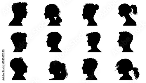 Diverse silhouettes of people in profile offer a modern design element for branding, website templates, and creative projects needing simple, striking visuals