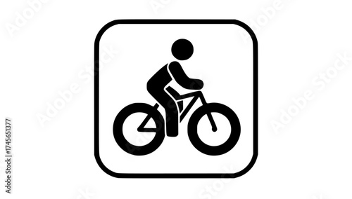 a black and white icon of a person riding a bicyclebicycle, bicycle helmet, biker, black, cycle, flat, icon, illustration, man, person, ride, square 