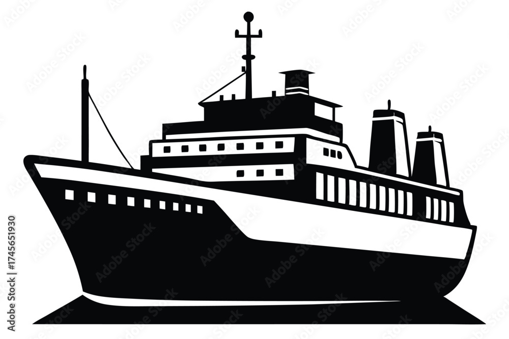 Obraz premium Black and White Illustration of a Cruise Ship with Two Stacks Silhouette