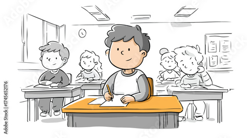 Happy Student Boy in Classroom Learning School Education for Kids