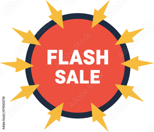 Flash sale burst red circle with yellow lightning bolts vector