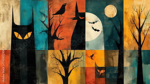 abstract Halloween painting in cubist and surrealist style