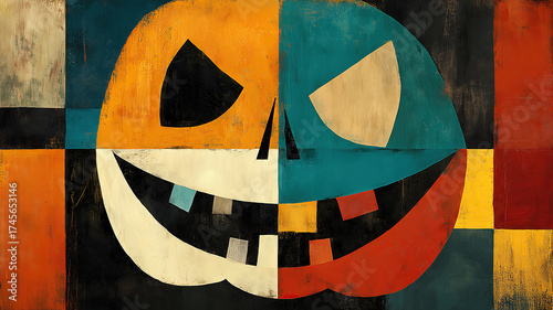 abstract Halloween painting in cubist and surrealist style
