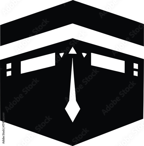 Kaaba Silhouette Vector Featuring Cuboid Structure, Geometric Elements, and Sacred Islamic Symbolism in Line Art Style
