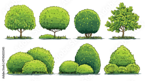 Elegant Landscaping Designs with Shaped Green Hedges for Garden Shrubs and Plants