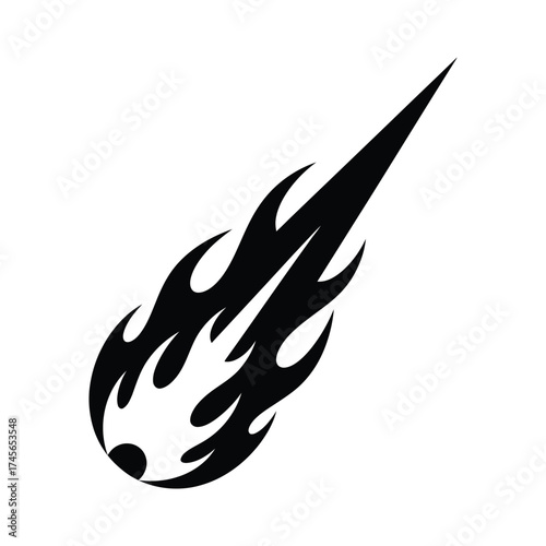 Illustration of a black comet with a tail of flames