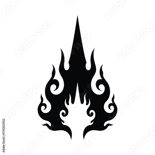 Silhouette of a flame with decorative swirls
